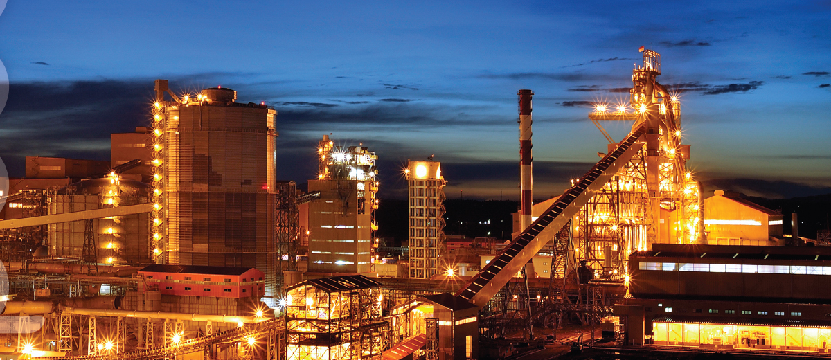Steelmaking industrial facility at dusk